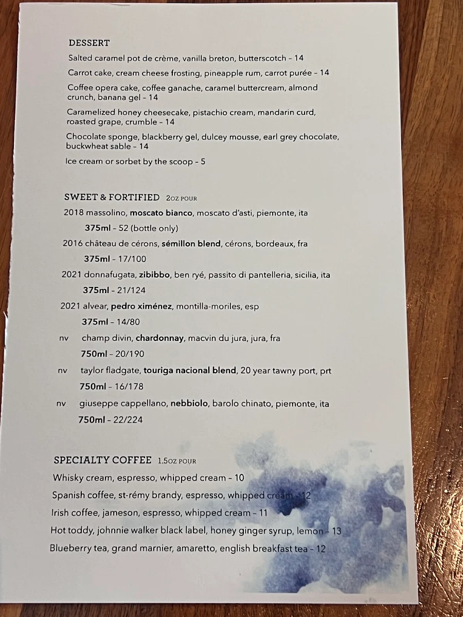 Menu, Nightingale