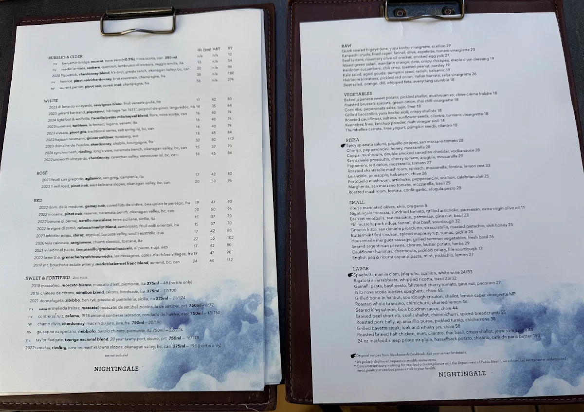 Menu, Nightingale