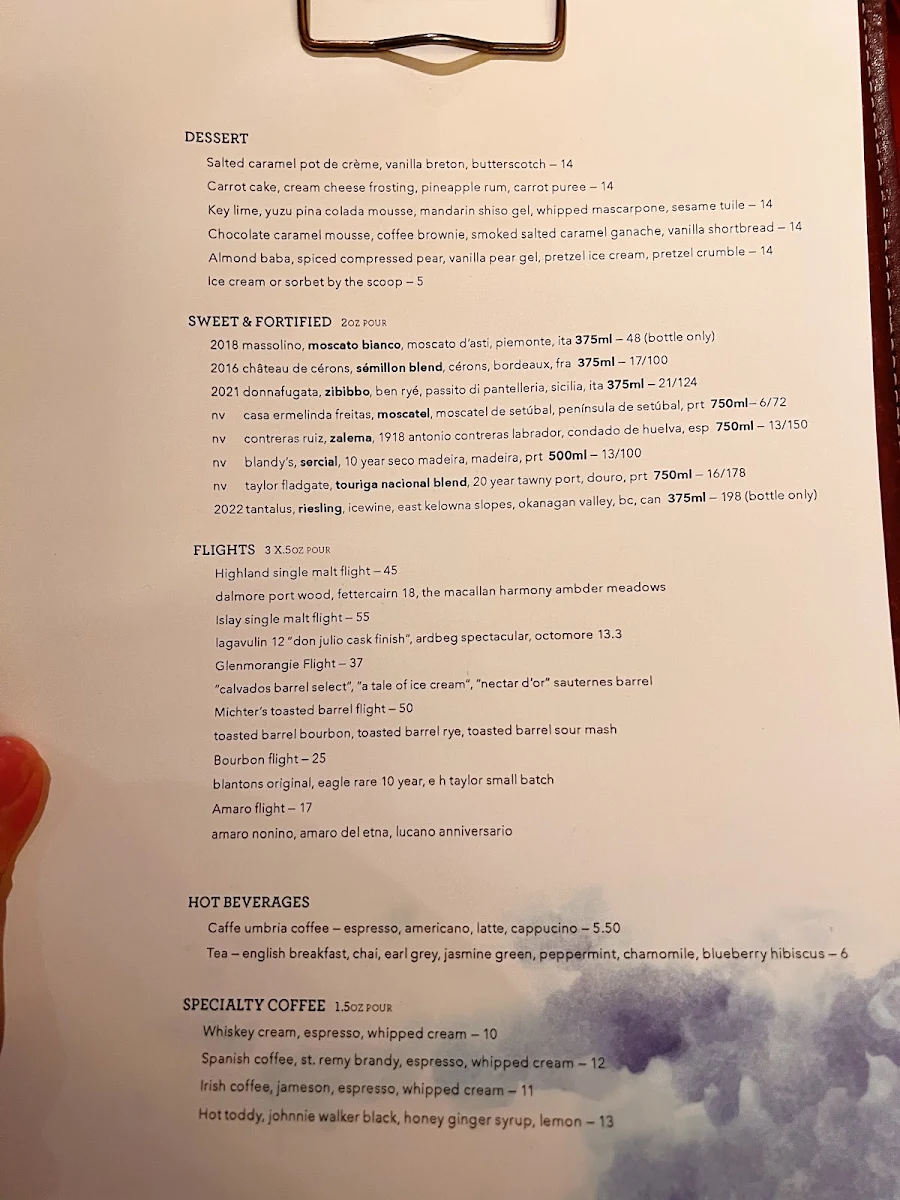 Menu, Nightingale