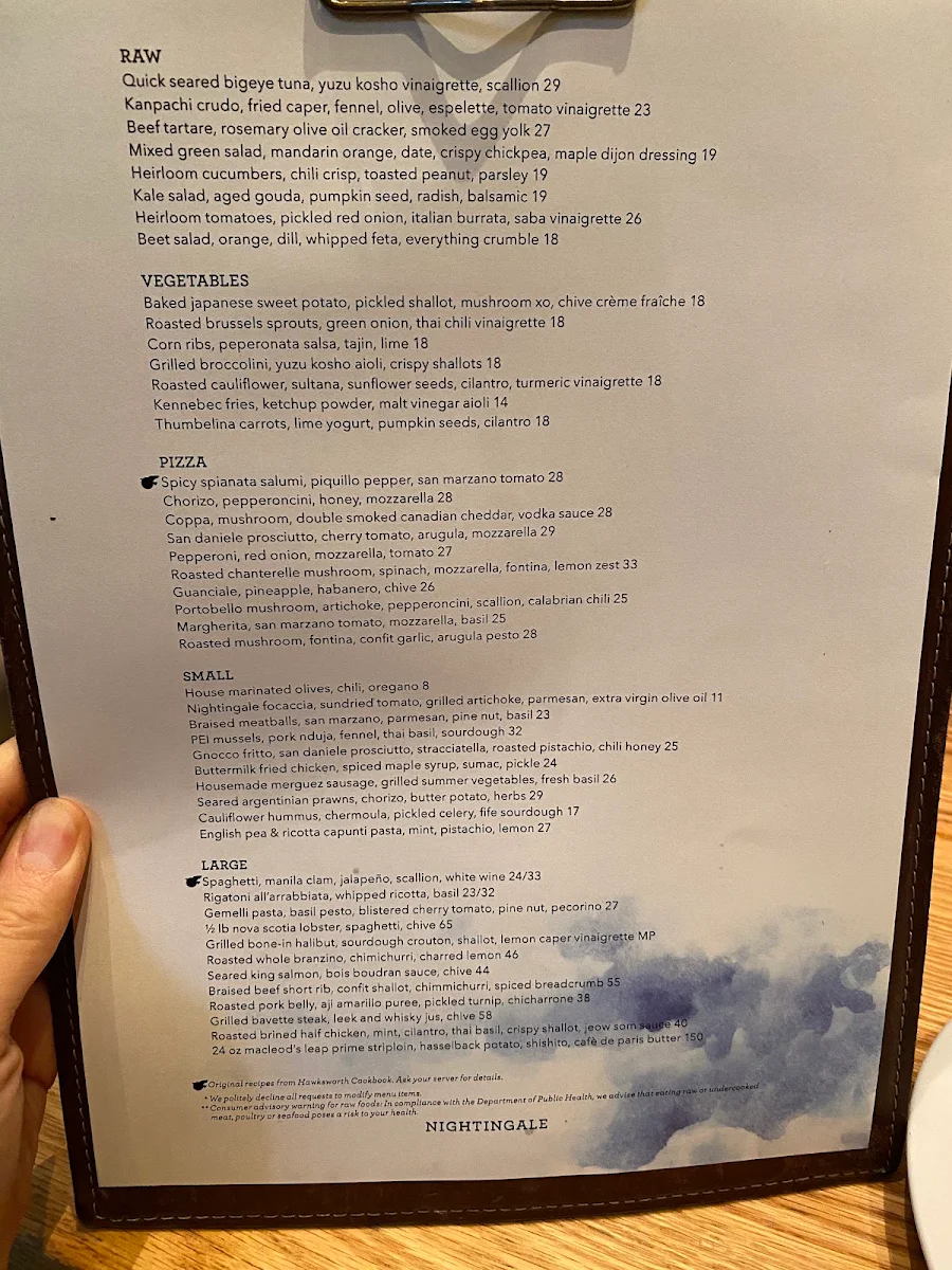 Menu, Nightingale