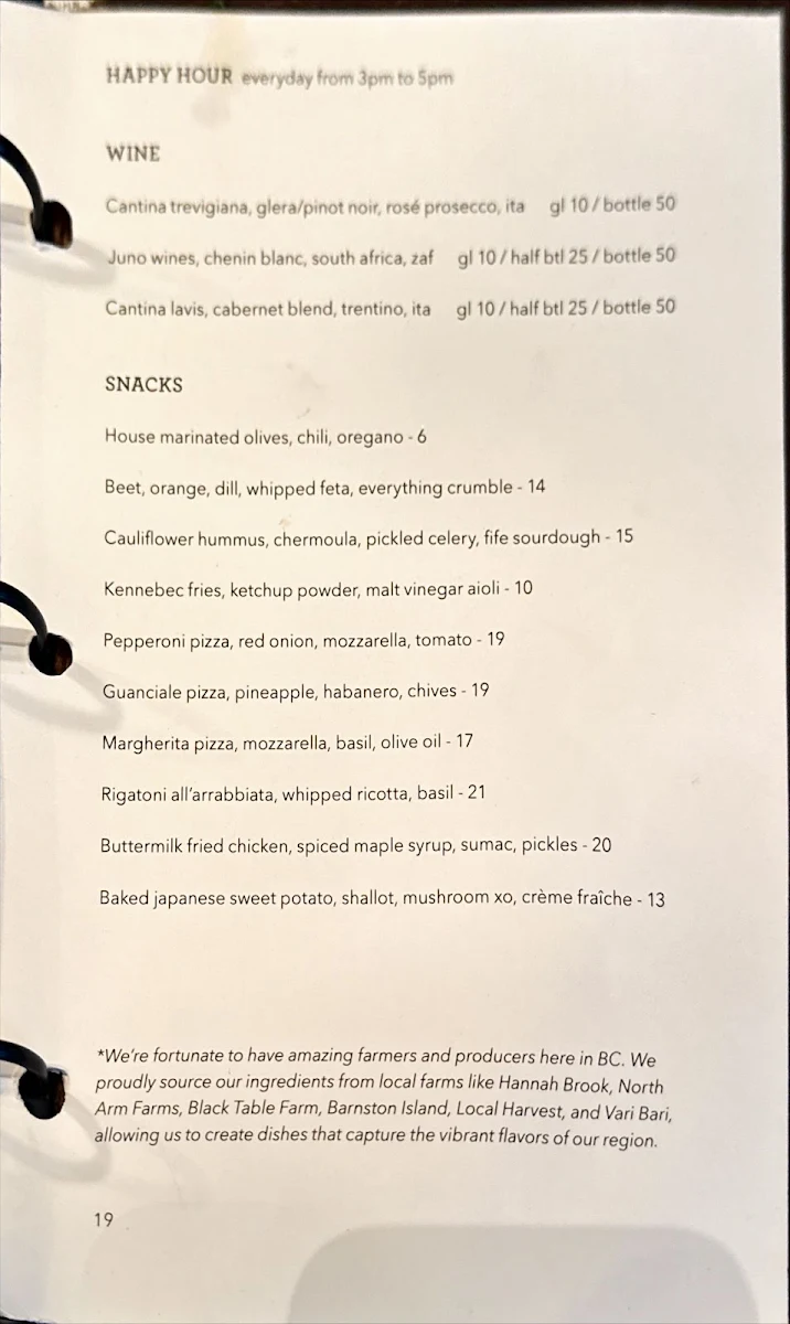 Menu, Nightingale