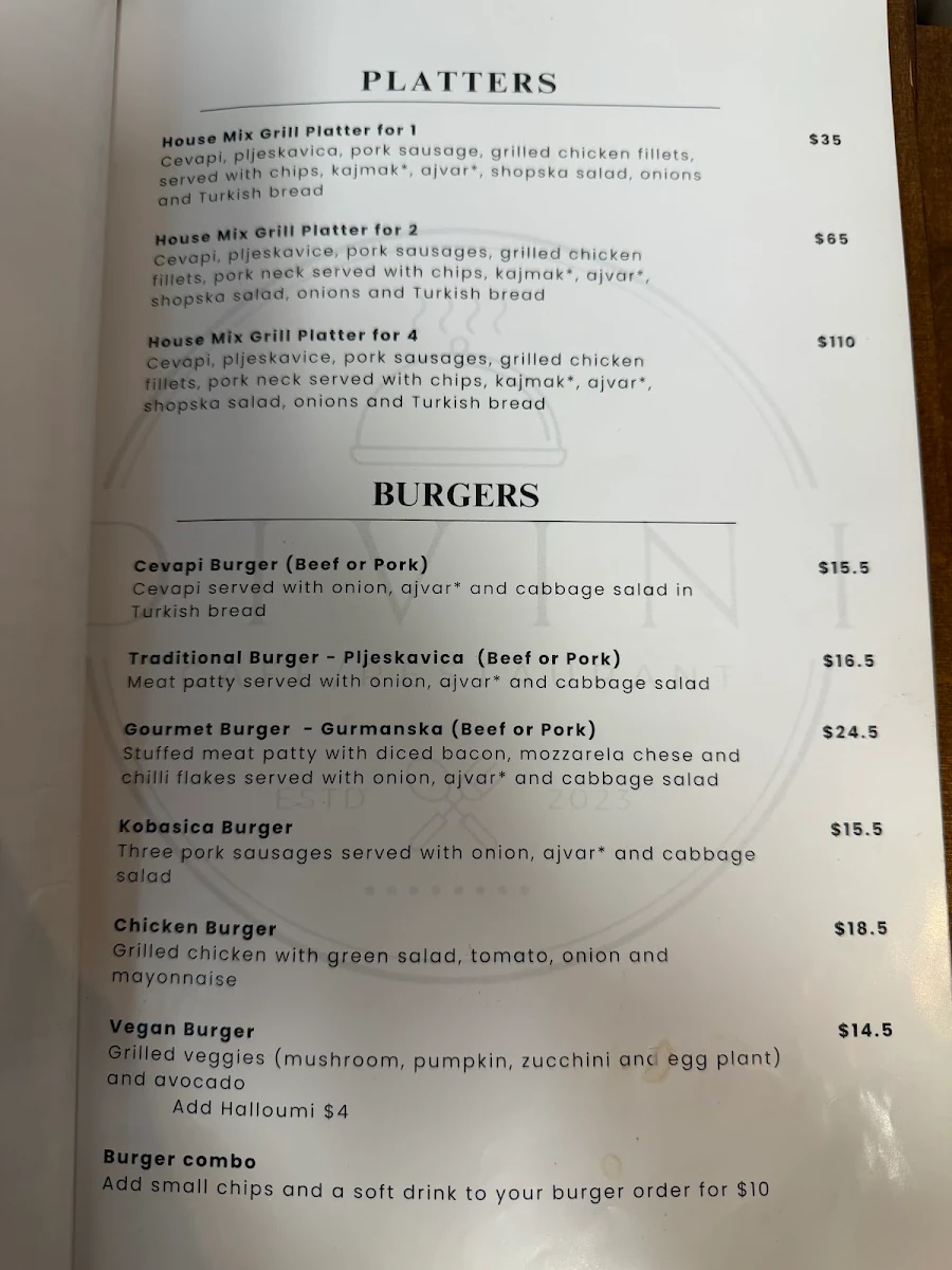 Menu, Divini Restaurant & Cafe