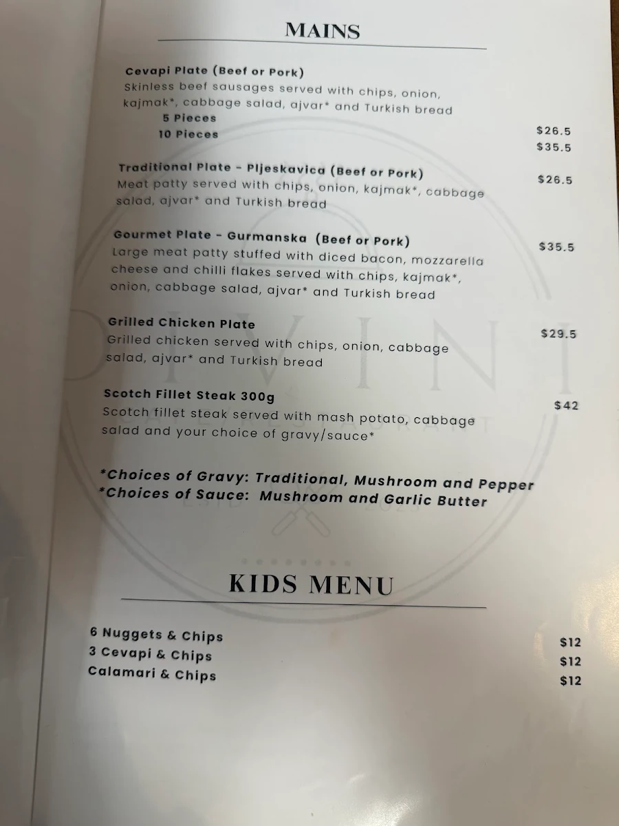 Menu, Divini Restaurant & Cafe