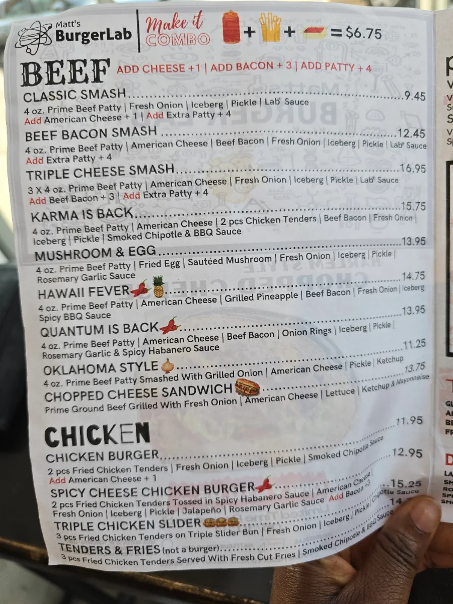 Menu, Matt’s Burger Lab Queen St W