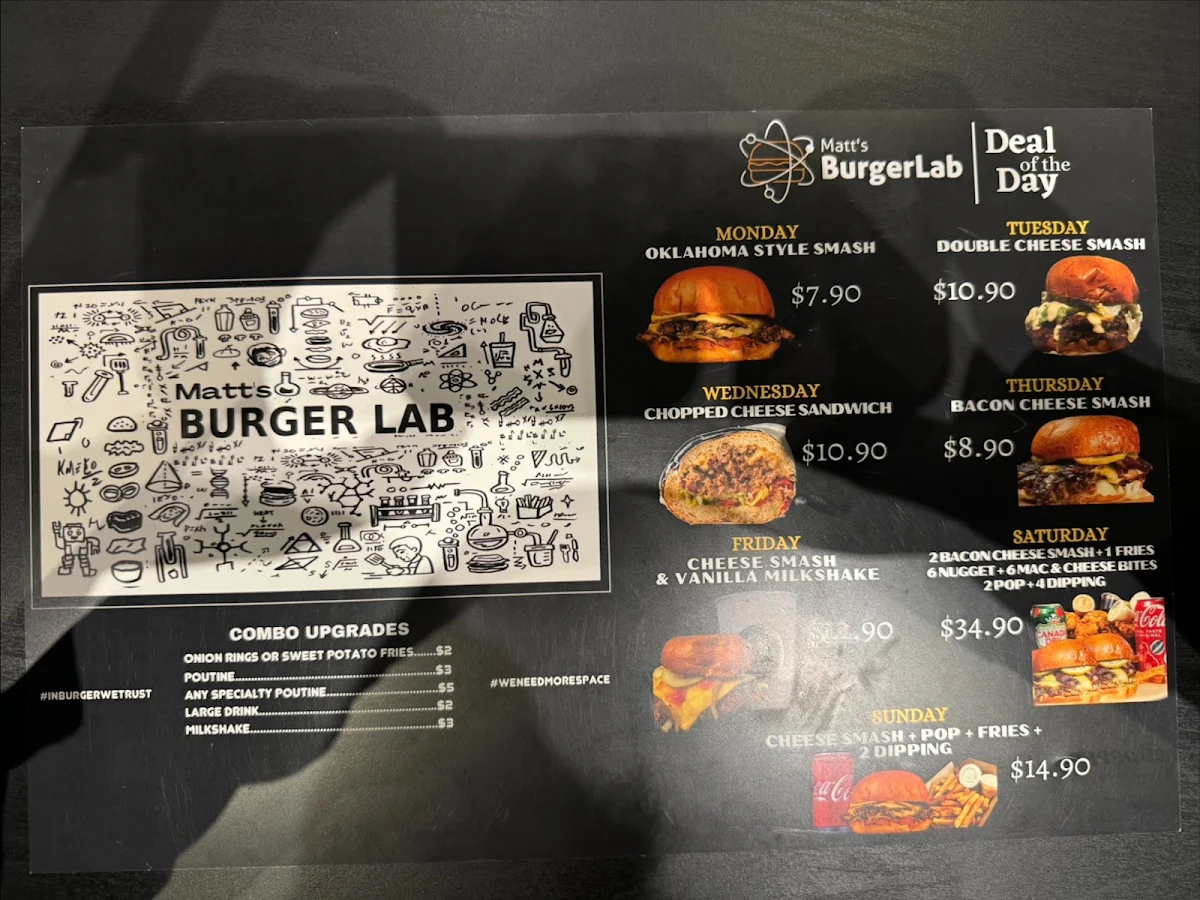Menu, Matt’s Burger Lab Queen St W