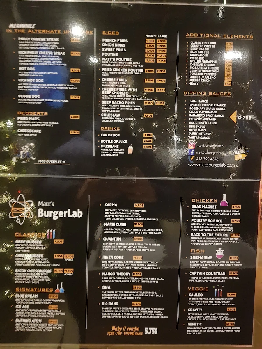Menu, Matt’s Burger Lab Queen St W
