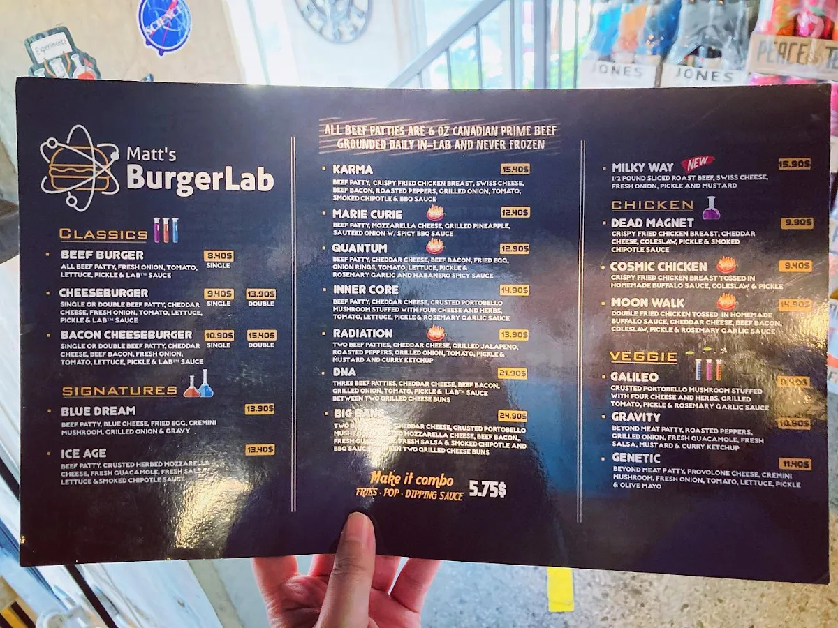 Menu, Matt’s Burger Lab Queen St W
