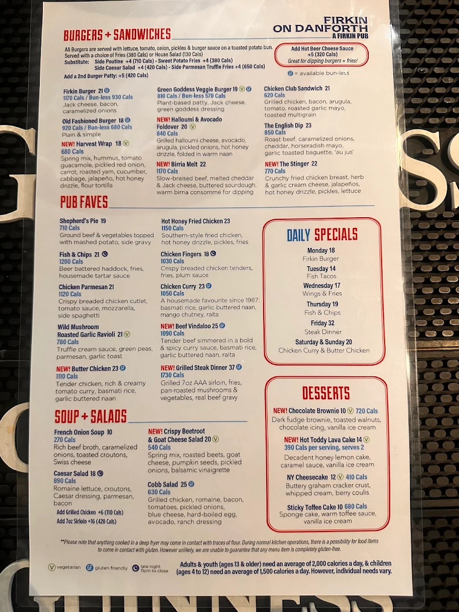 Menu, Firkin on Danforth