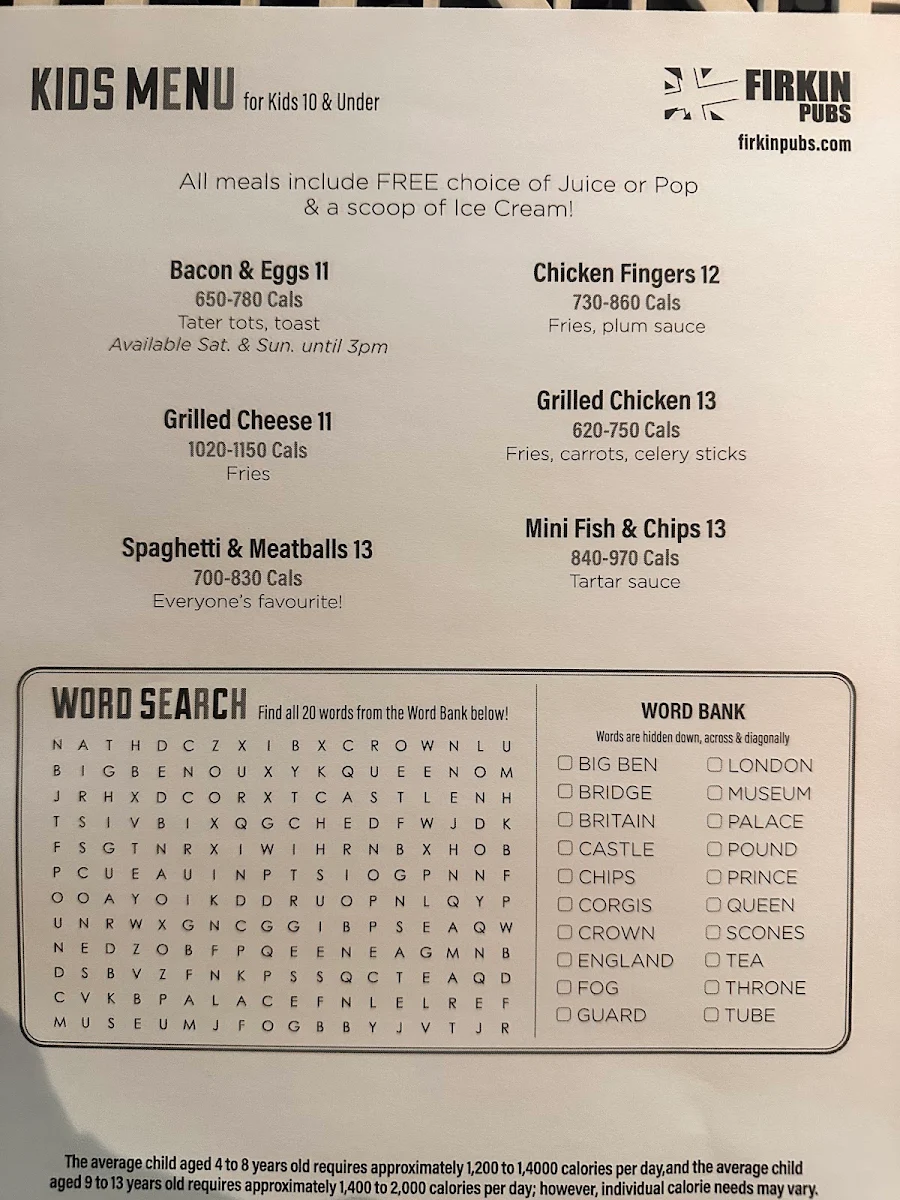 Menu, Firkin on Danforth