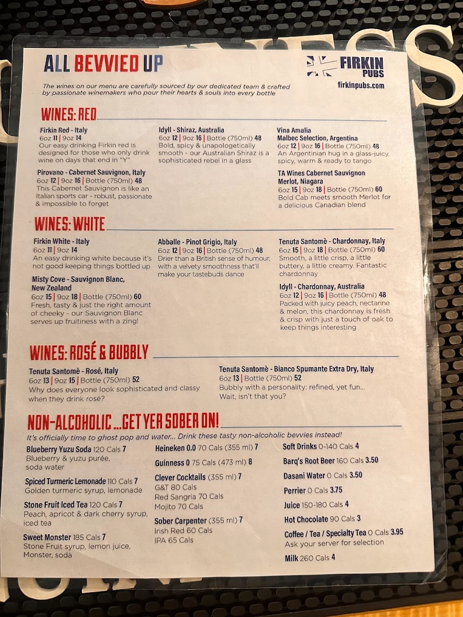 Menu, Firkin on Danforth