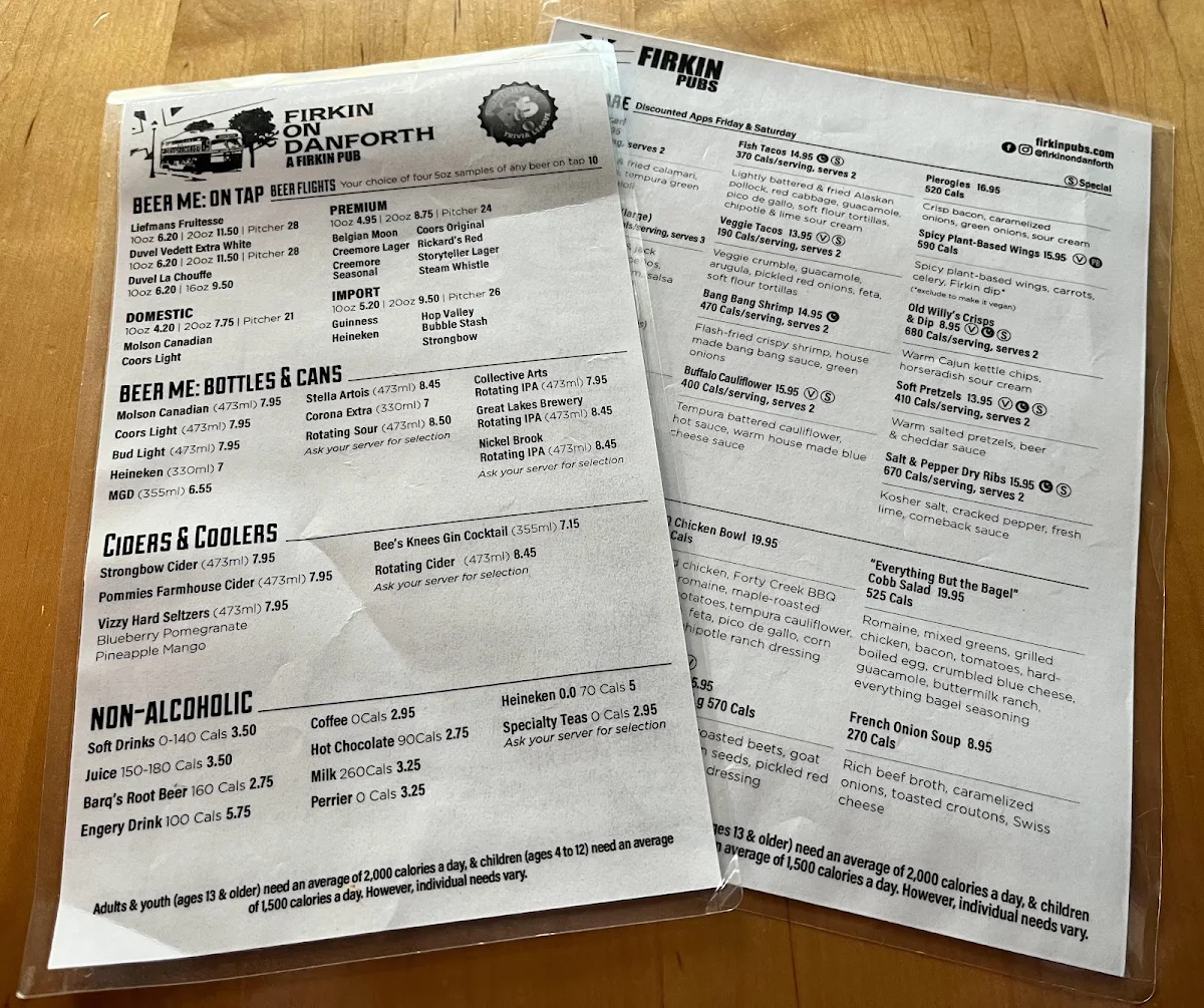 Menu, Firkin on Danforth