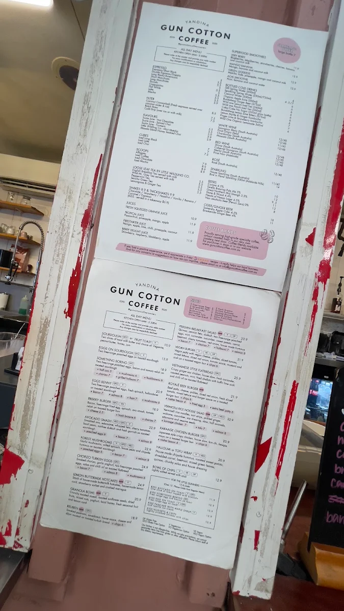 Menu, Gun Cotton Coffee Roasters