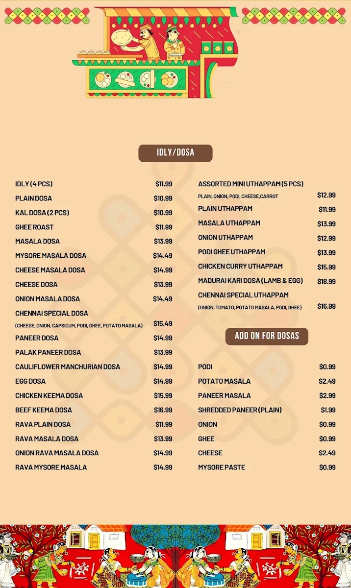 Menu, Chennai Express South Indian Kitchen & Bar
