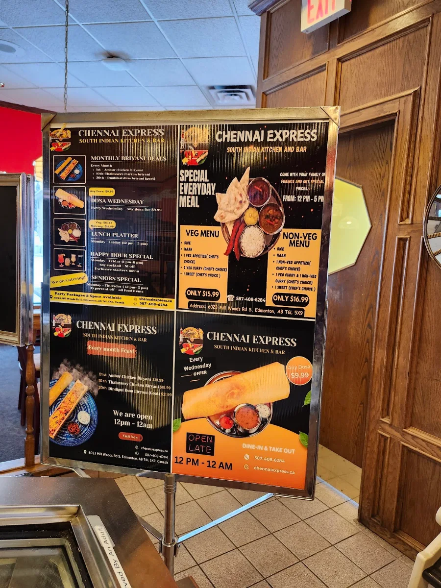 Menu, Chennai Express South Indian Kitchen & Bar