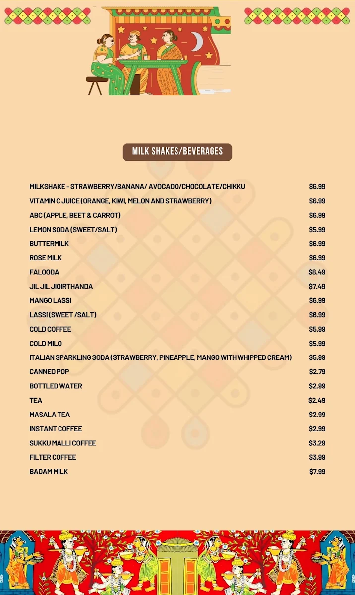Menu, Chennai Express South Indian Kitchen & Bar