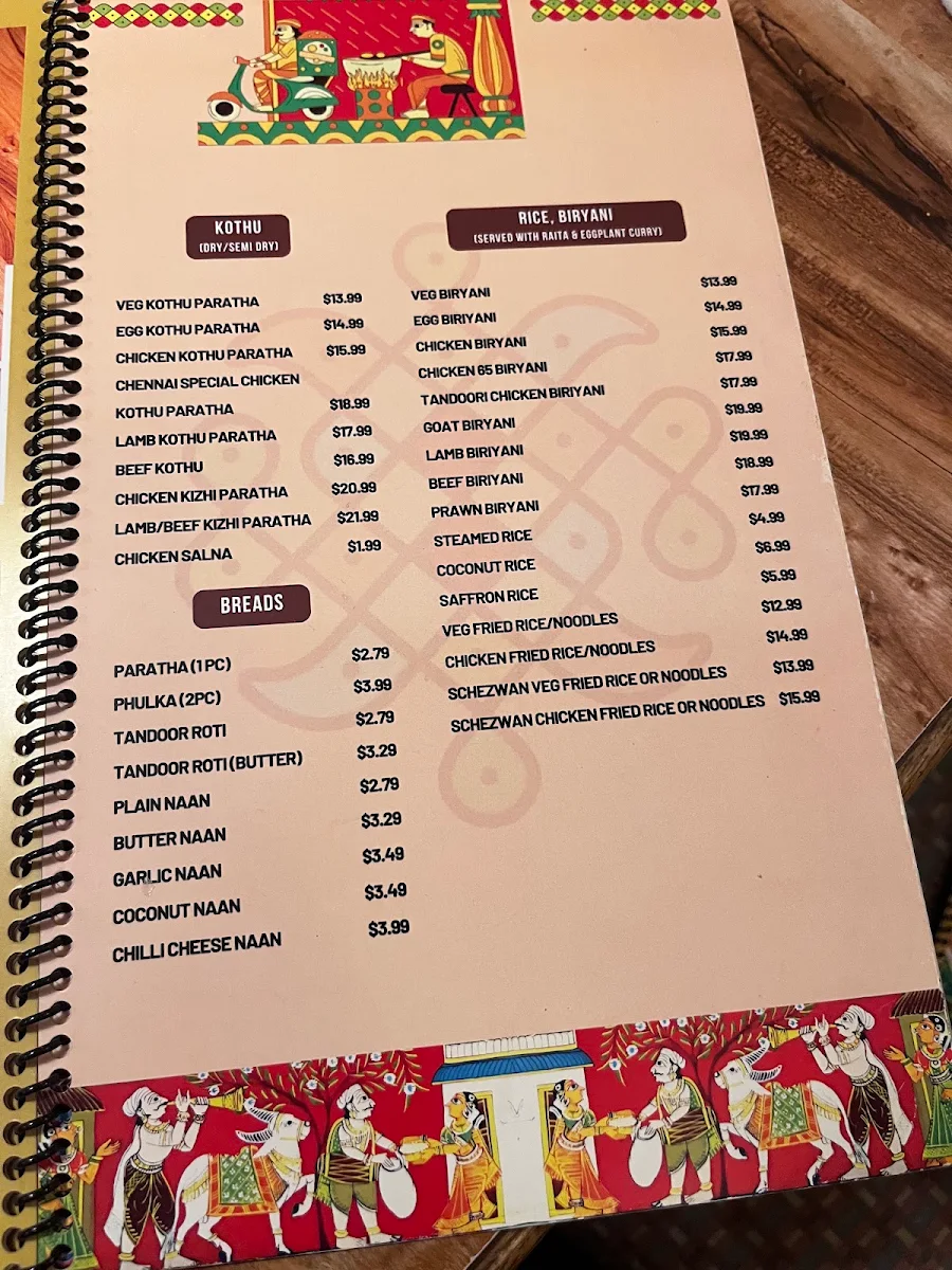 Menu, Chennai Express South Indian Kitchen & Bar