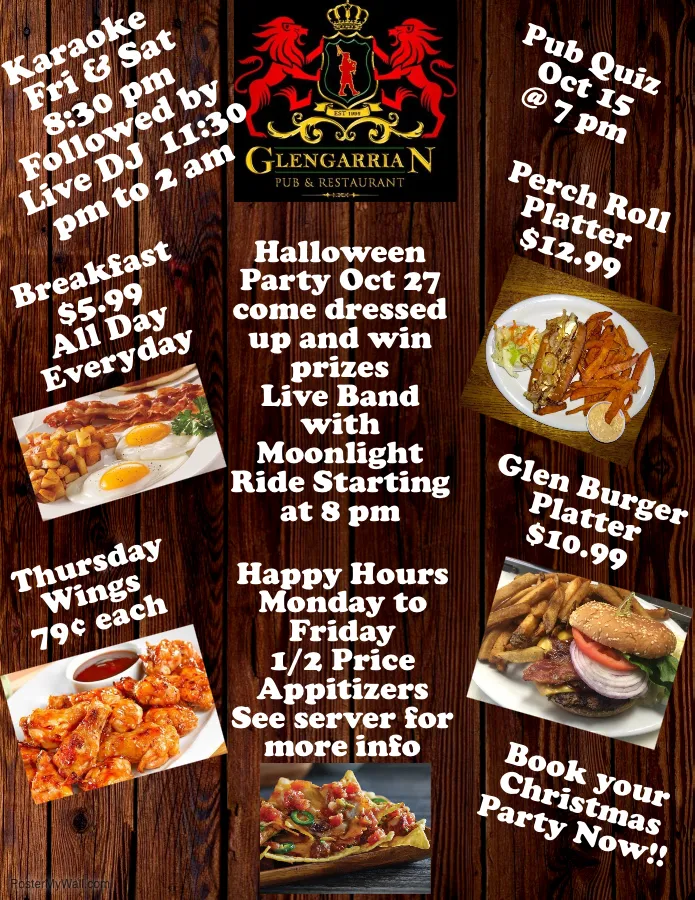 Menu, Glengarrian Pub & Restaurant