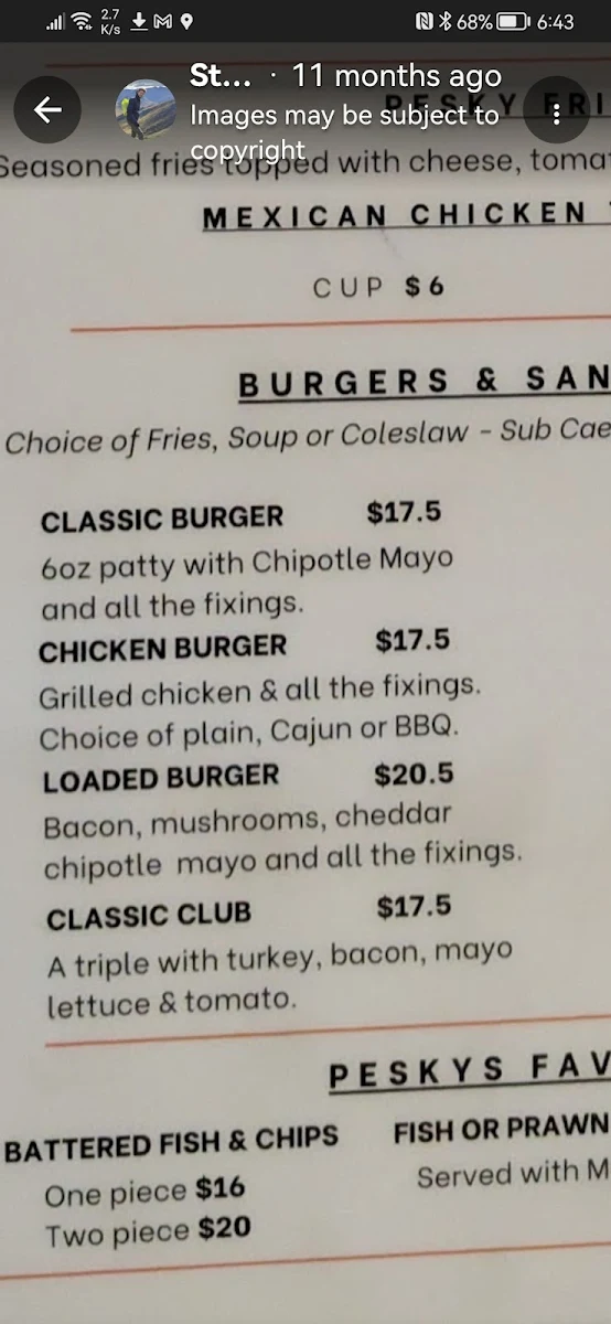Menu, Pescadores Bistro
