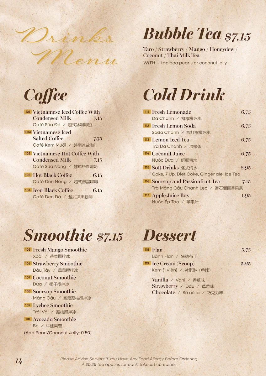 Menu, Un Pho Get a Bowl