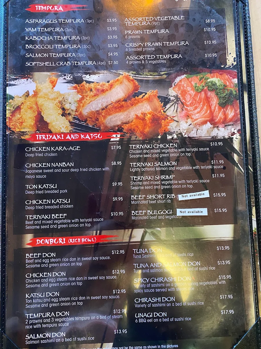 Menu, Kiro Sushi