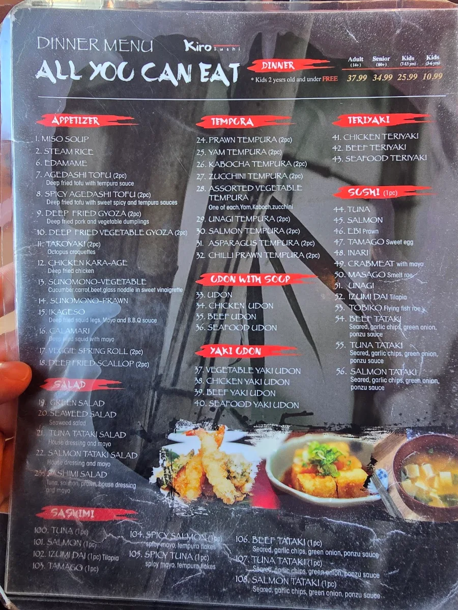 Menu, Kiro Sushi