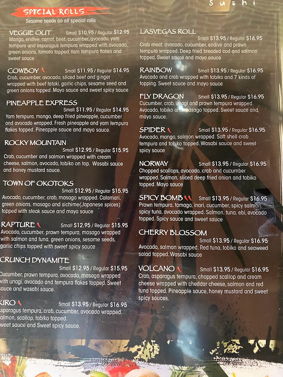Menu, Kiro Sushi