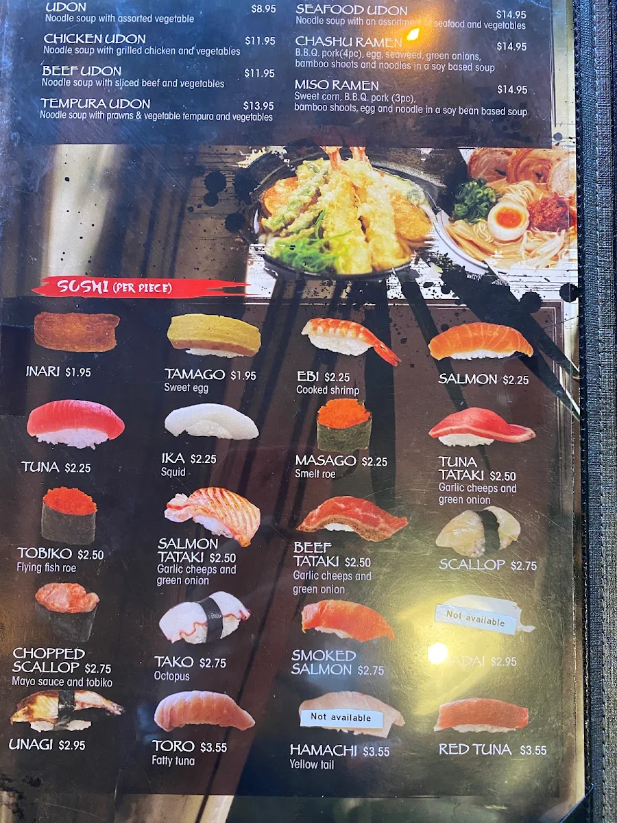 Menu, Kiro Sushi