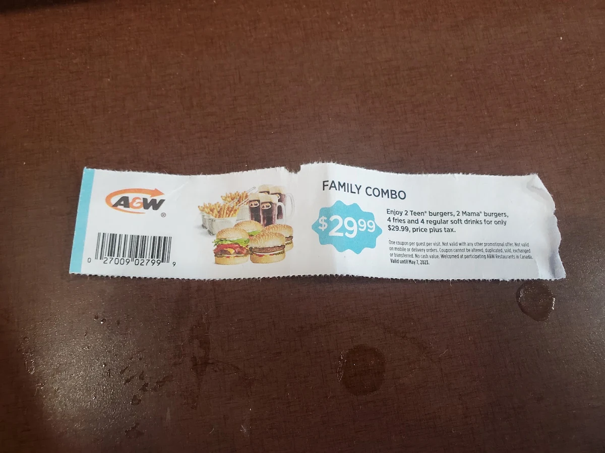 Menu, A&W Canada