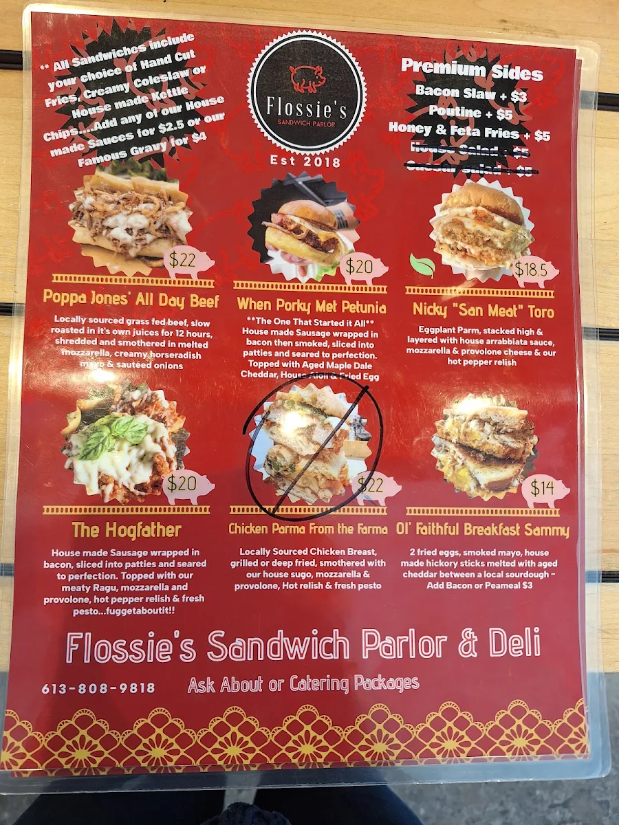 Menu, Flossie's Sandwich Parlor - Belleville