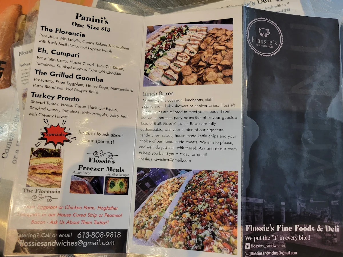 Menu, Flossie's Sandwich Parlor - Belleville