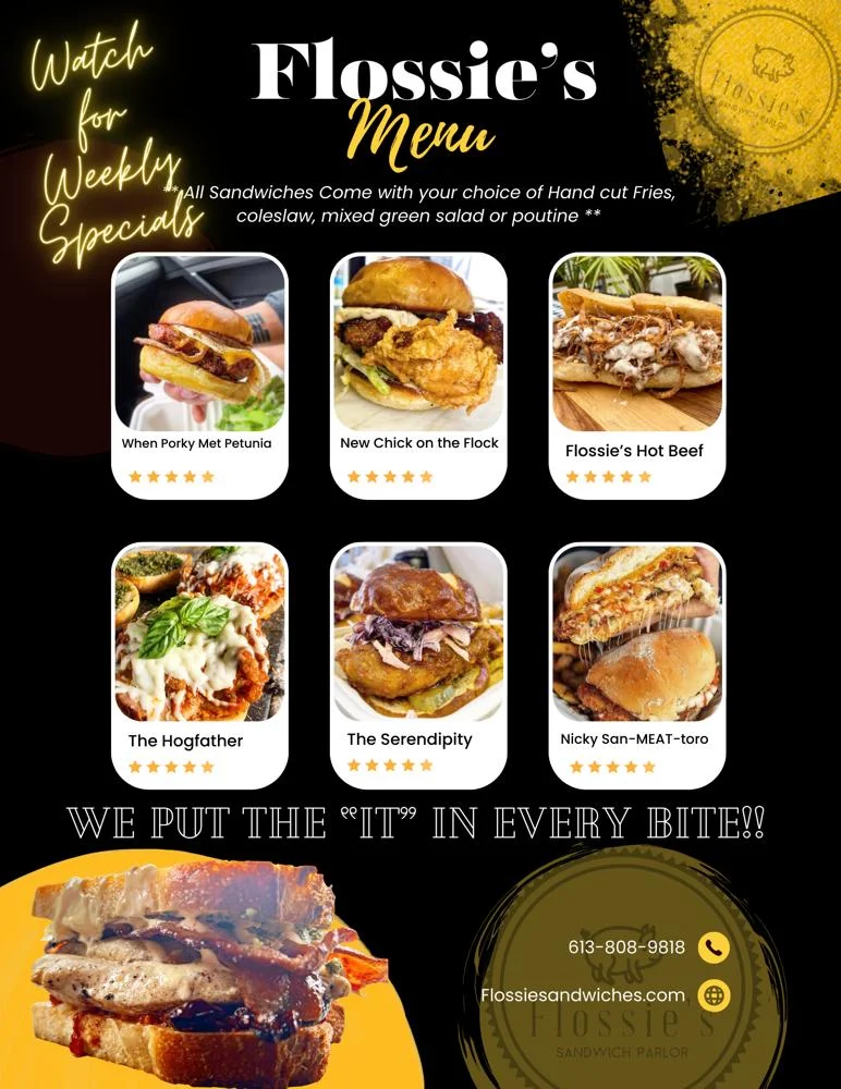 Menu, Flossie's Sandwich Parlor - Belleville