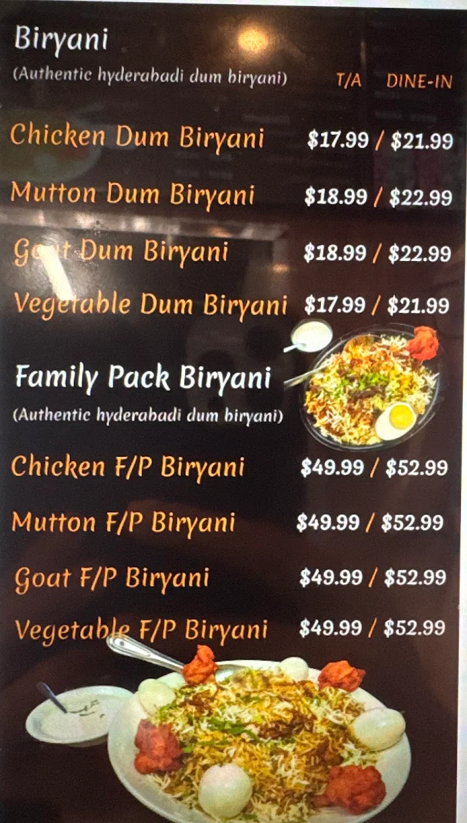 Menu, Paradise Tarneit
