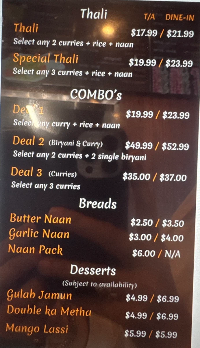 Menu, Paradise Tarneit