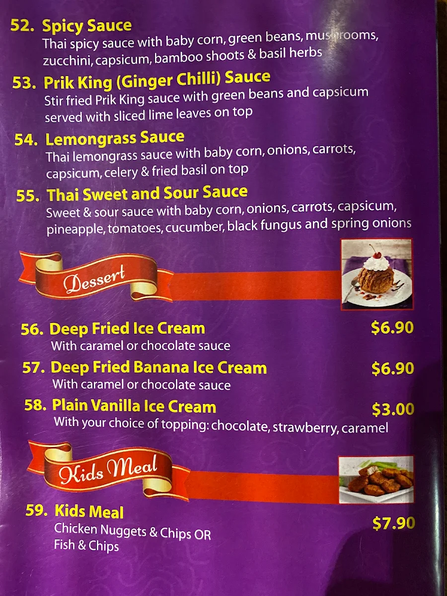 Menu, The Royal Thai Hut