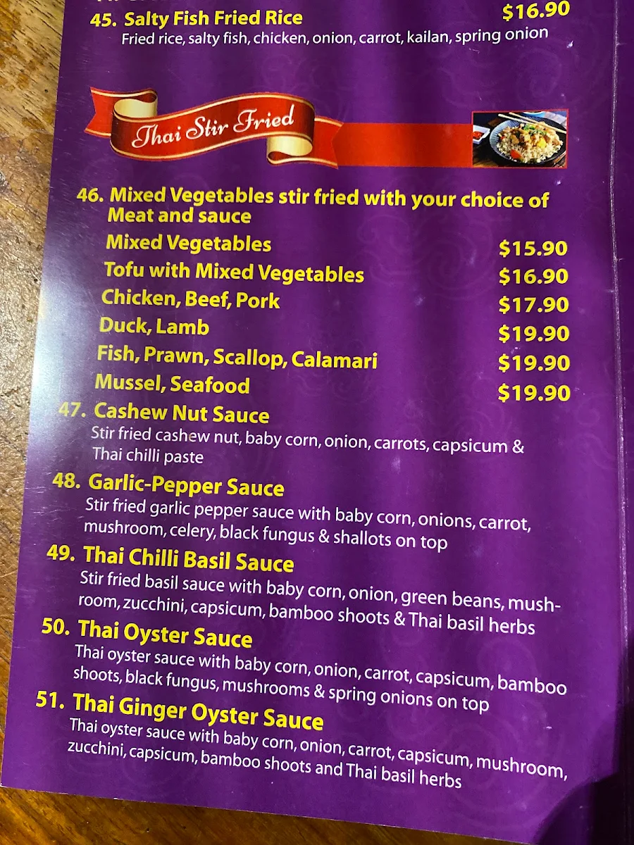 Menu, The Royal Thai Hut