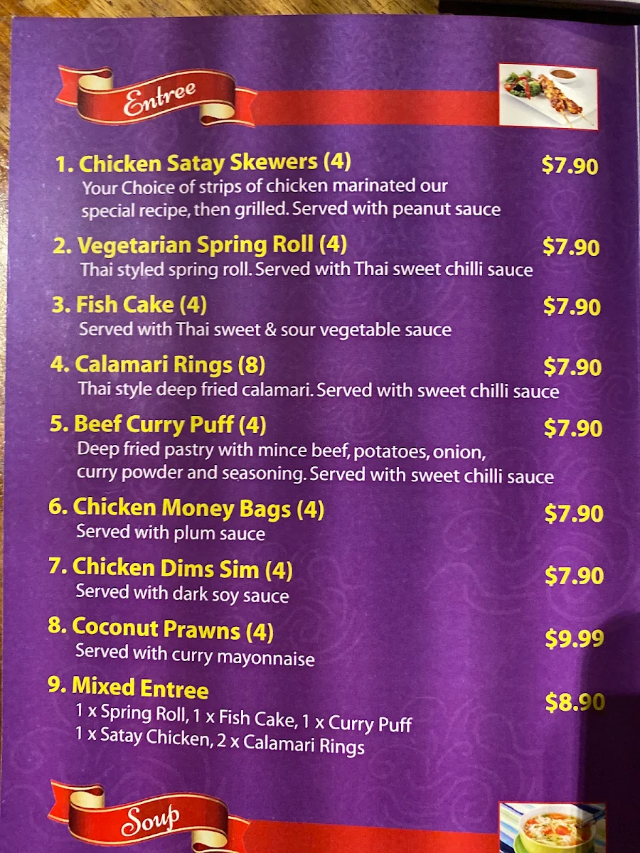 Menu, The Royal Thai Hut