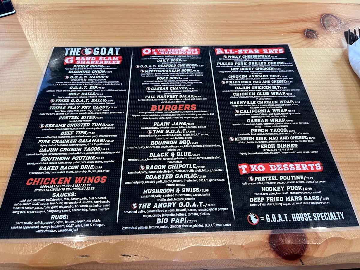 Menu, The GOAT Tap & Eatery Walkerville
