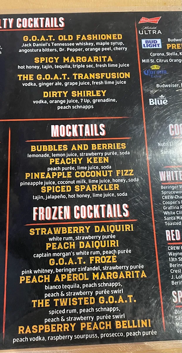Menu, The GOAT Tap & Eatery Walkerville