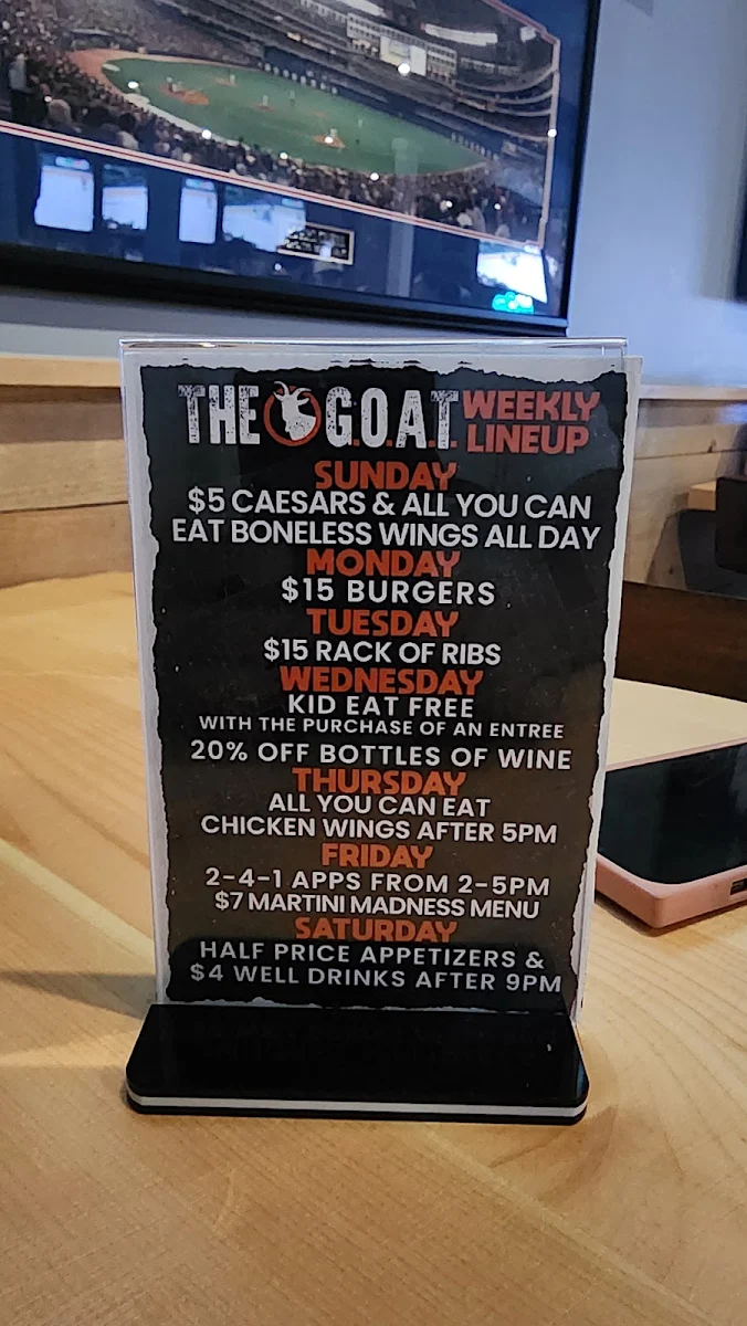 Menu, The GOAT Tap & Eatery Walkerville