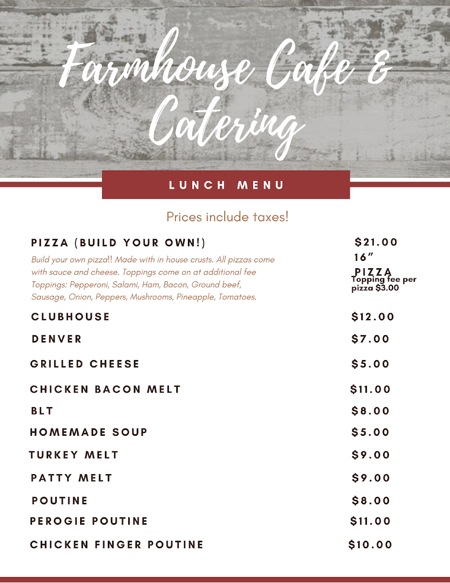 Menu, Farm house cafe & catering