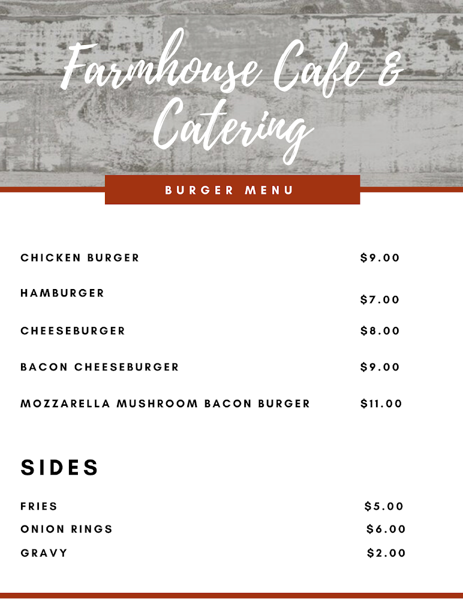 Menu, Farm house cafe & catering