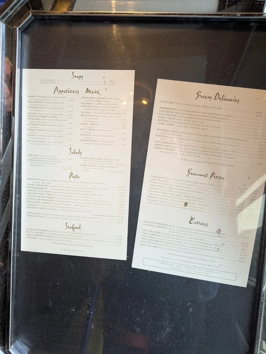 Menu, Grecos