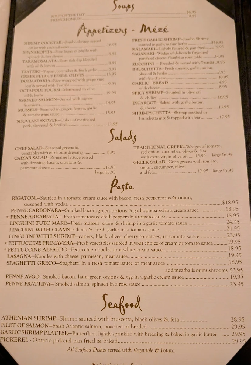 Menu, Grecos