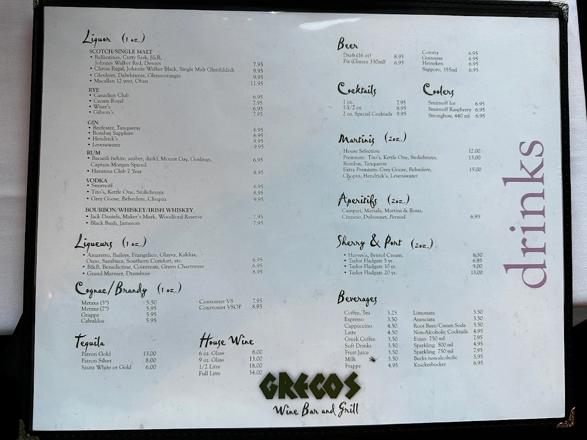 Menu, Grecos