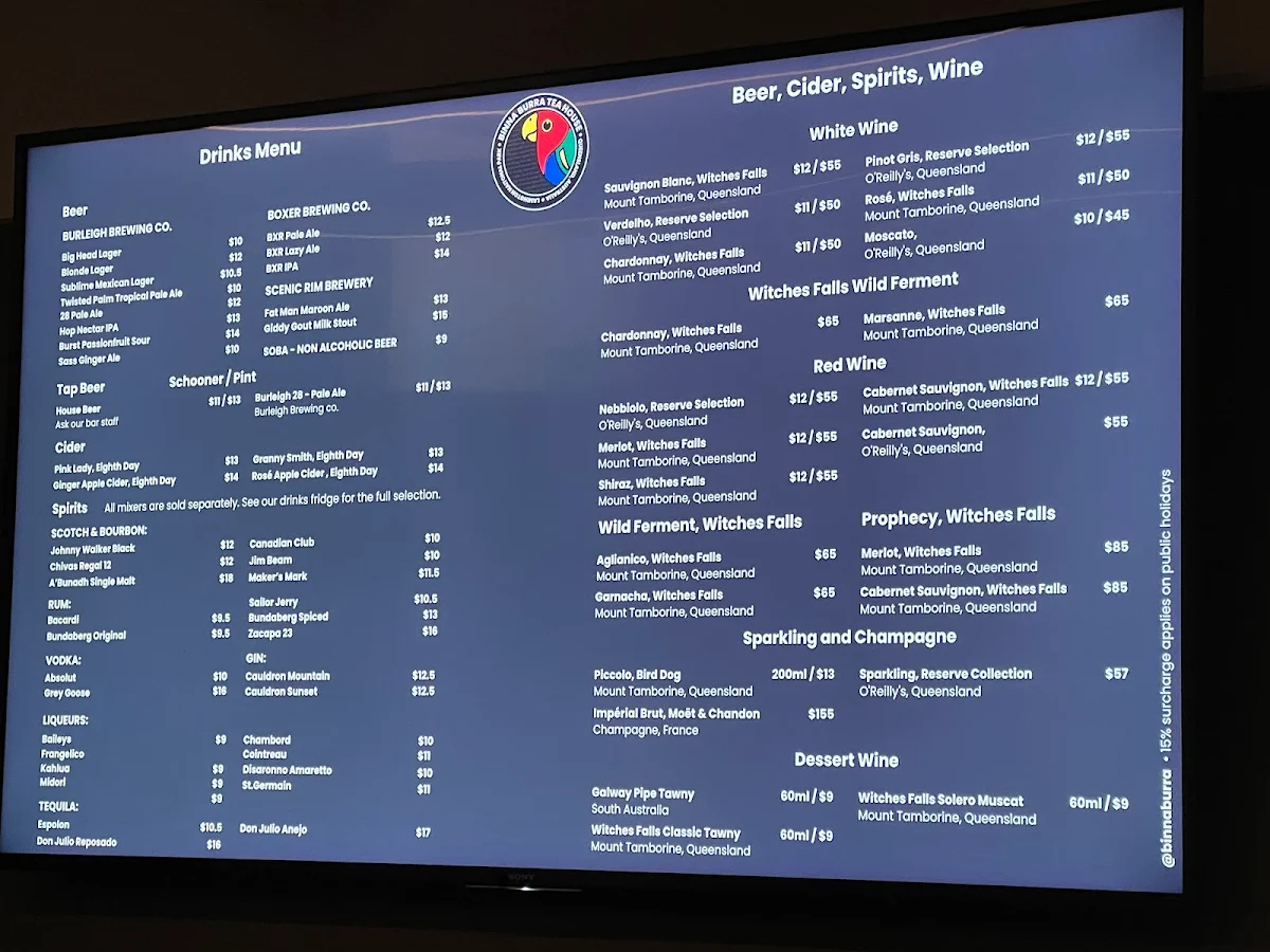 Menu, Binna Burra Tea House