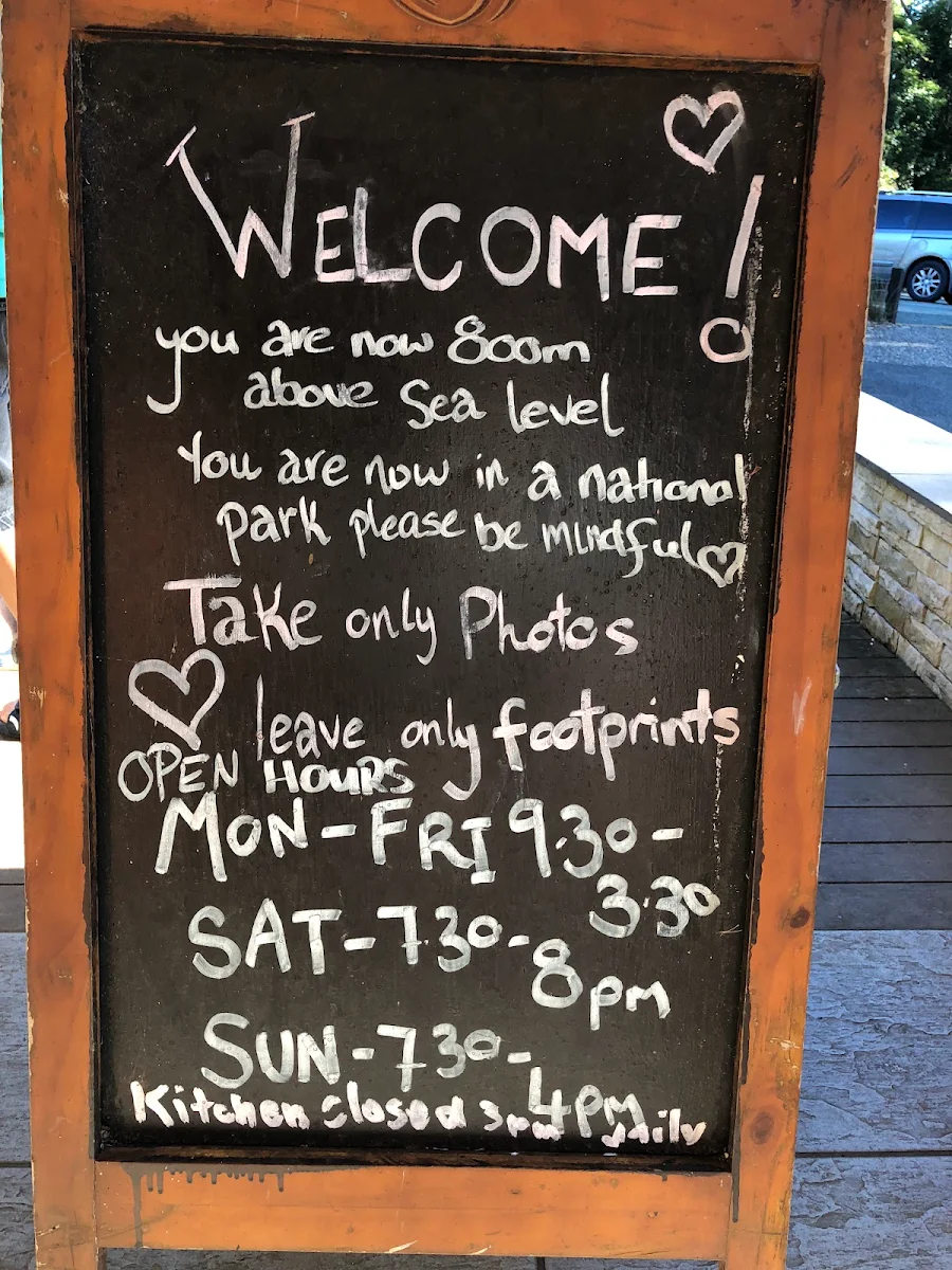 Menu, Binna Burra Tea House