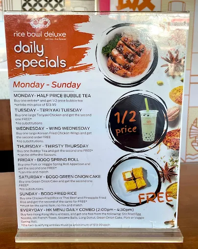 Menu, Rice Bowl Deluxe (Whyte Ave)