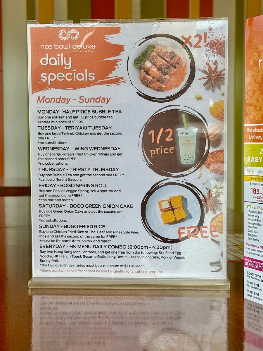 Menu, Rice Bowl Deluxe (Whyte Ave)