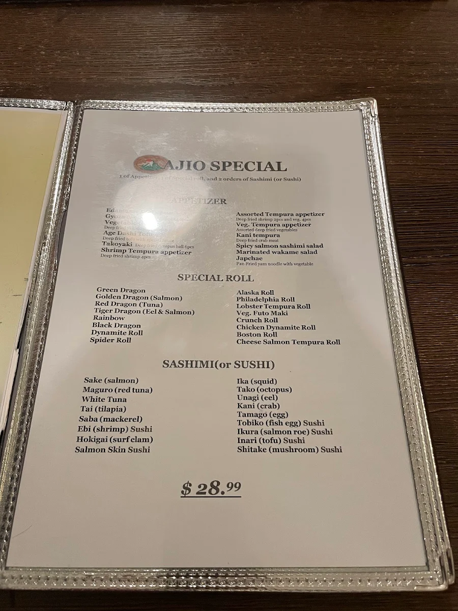 Menu, AJIO KOREAN &JAPANESE RESTAURANT (아지오 한식 일식)