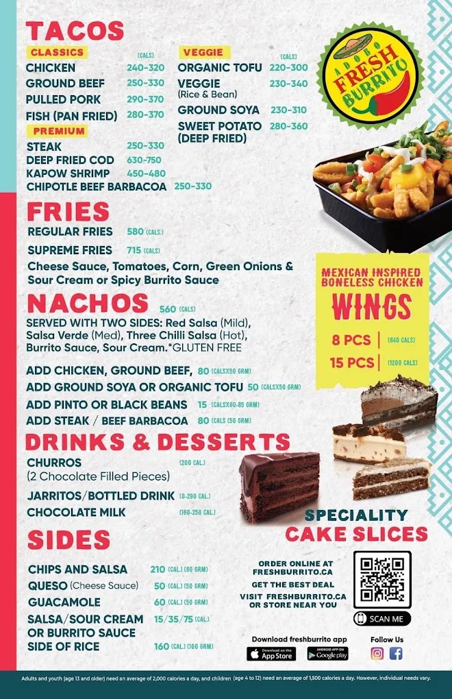 Menu, Fresh Burrito
